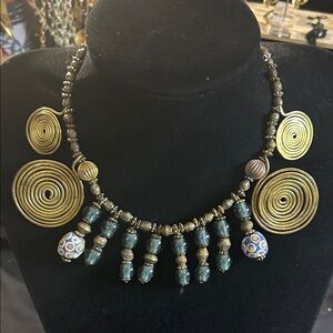Elegant Gold and Blue Beaded Necklace